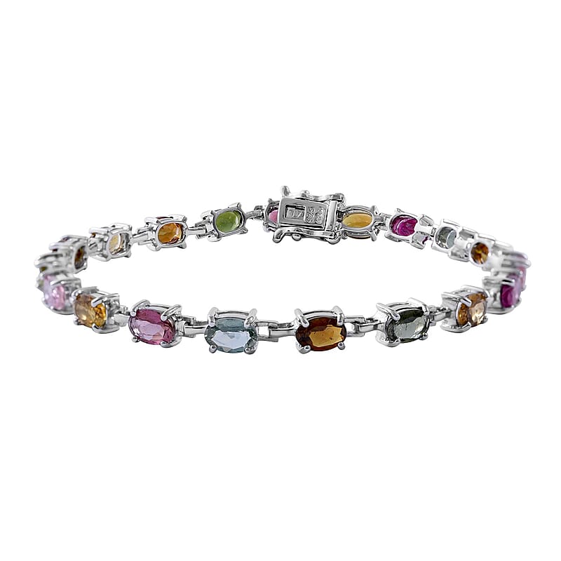 Multi-Tourmaline Bracelet in Platinum Over Sterling Silver (6.50 In) 8.00 ctw