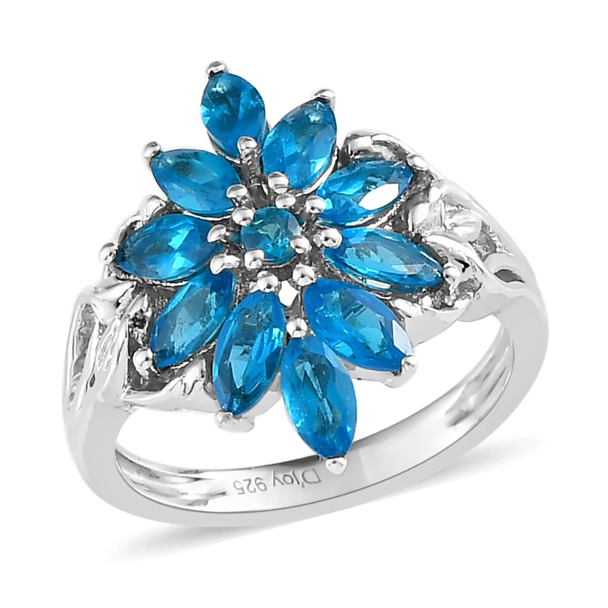 Malgache Neon Apatite Floral Ring in Platinum Over Sterling Silver (Delivery in 5-7 Business Days) 1.50 ctw image number 0