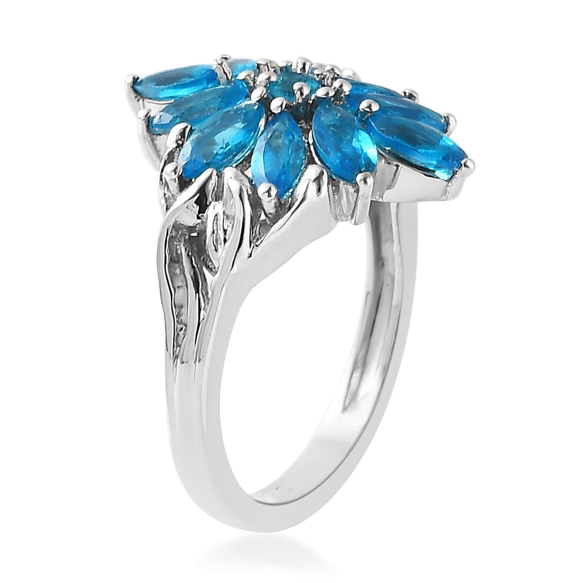 Malgache Neon Apatite Floral Ring in Platinum Over Sterling Silver (Delivery in 5-7 Business Days) 1.50 ctw image number 3