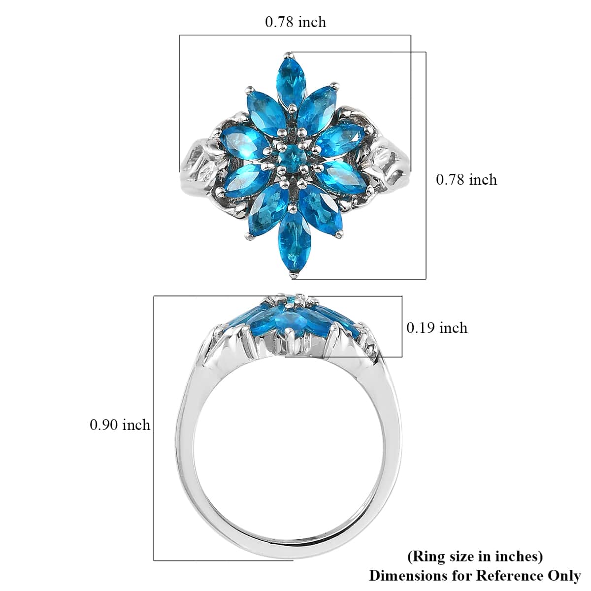 Malgache Neon Apatite Floral Ring in Platinum Over Sterling Silver (Delivery in 5-7 Business Days) 1.50 ctw image number 5