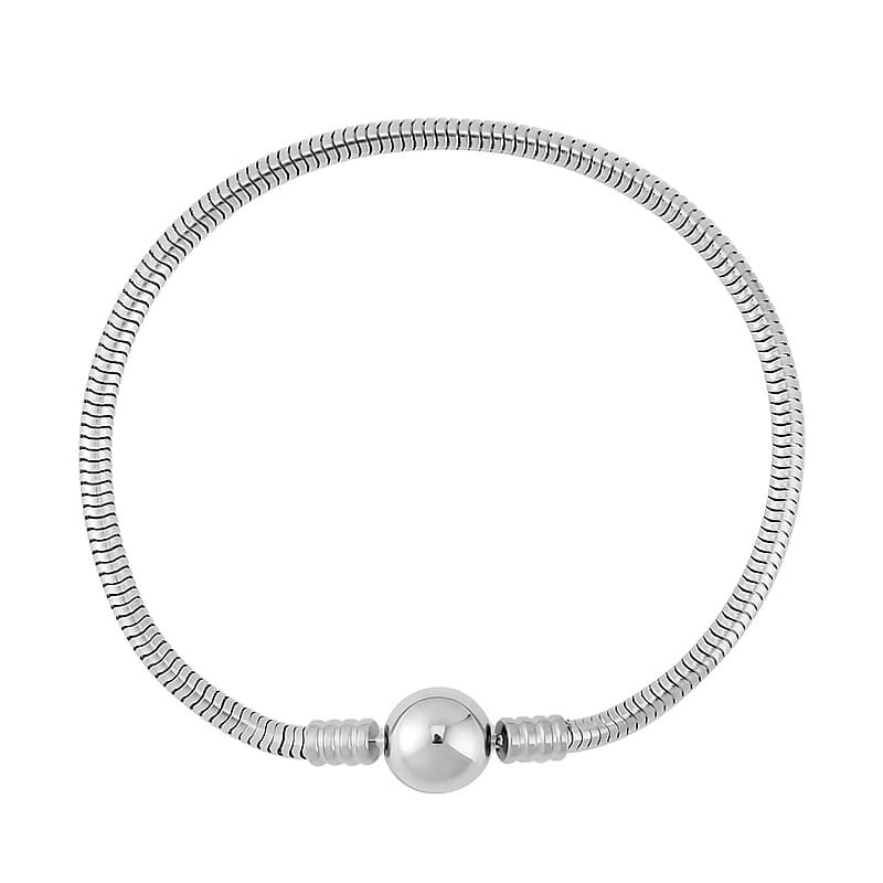 Snake Chain Bracelet in Stainless Steel (7.50 In) with Round Shape Lock , Tarnish-Free, Waterproof, Sweat Proof Jewelry