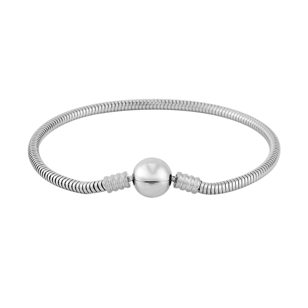 Snake Chain Bracelet in Stainless Steel (7.50 In) with Round Shape Lock image number 2