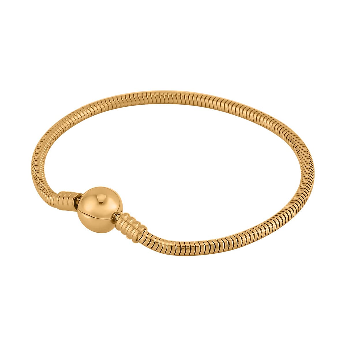 Snake Chain Bracelet in ION Plated YG Stainless Steel (7.50 In) with Round Shape Lock , Tarnish-Free, Waterproof, Sweat Proof Jewelry image number 1