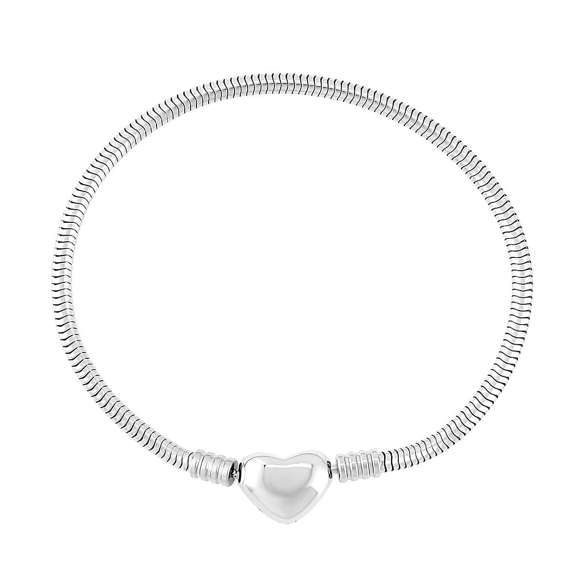 Snake Chain Bracelet in Stainless Steel (7.50 In) with Heart Shape Lock image number 0