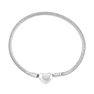 Snake Chain Bracelet in Stainless Steel (7.50 In) with Heart Shape Lock , Tarnish-Free, Waterproof, Sweat Proof Jewelry