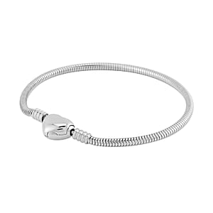 Snake Chain Bracelet in Stainless Steel (7.50 In) with Heart Shape Lock , Tarnish-Free, Waterproof, Sweat Proof Jewelry