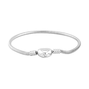 Snake Chain Bracelet in Stainless Steel (7.50 In) with Heart Shape Lock , Tarnish-Free, Waterproof, Sweat Proof Jewelry