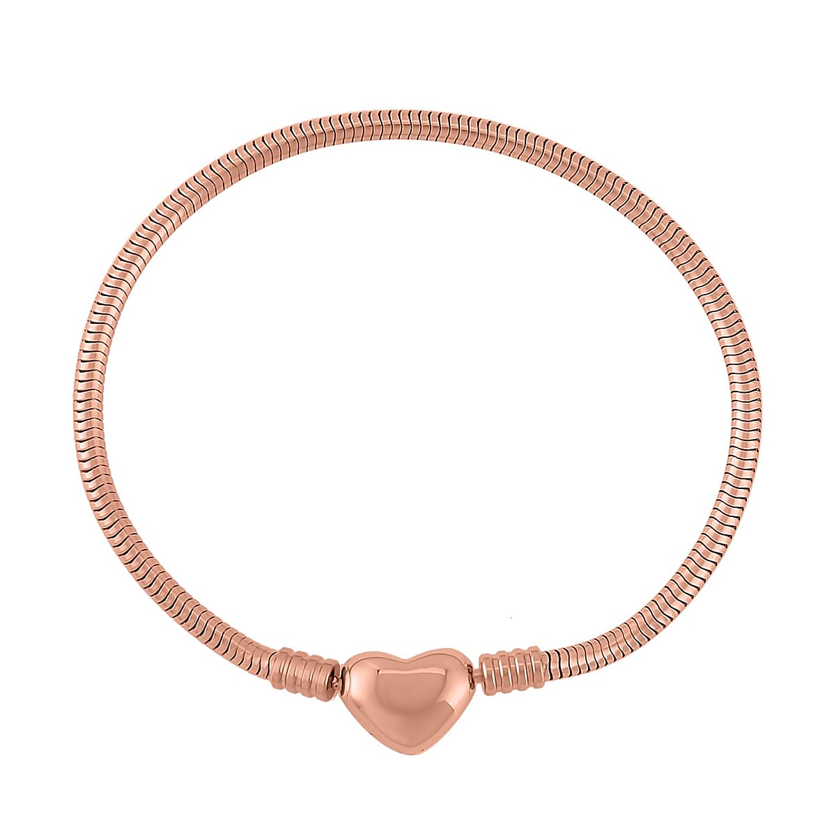 Snake Chain Bracelet in ION Plated RG Stainless Steel (7.50 In) with Heart Shape Lock , Tarnish-Free, Waterproof, Sweat Proof Jewelry image number 0