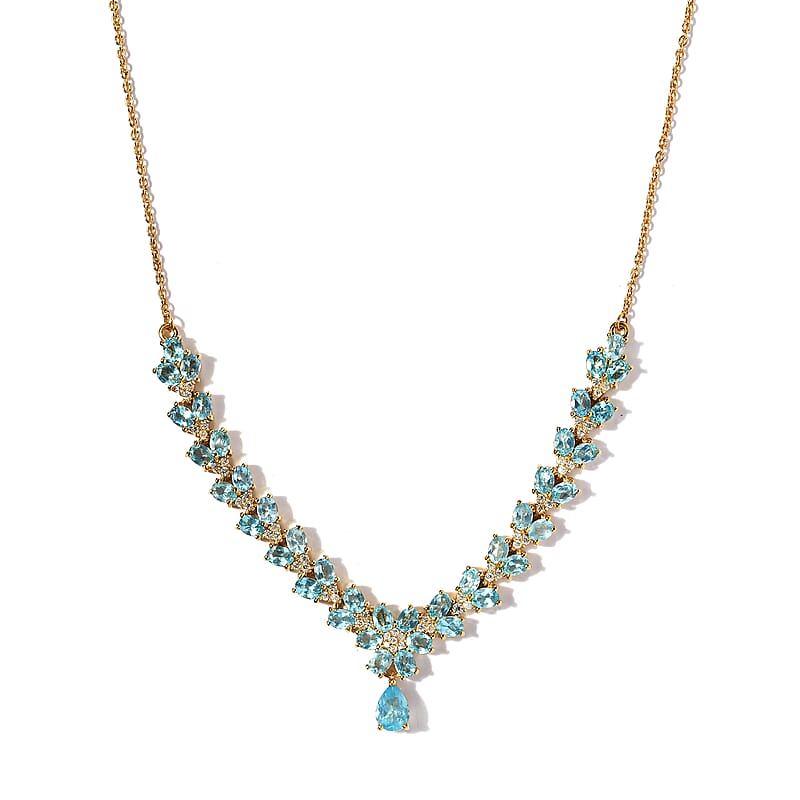 Madagascar Paraiba Apatite and Moissanite Necklace 18 Inches in Vermeil Yellow Gold Over Sterling Silver 8.65 ctw