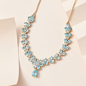 Madagascar Paraiba Apatite and Moissanite Necklace 18 Inches in Vermeil Yellow Gold Over Sterling Silver 8.65 ctw