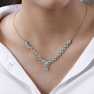 Madagascar Paraiba Apatite and Moissanite Necklace 18 Inches in Vermeil Yellow Gold Over Sterling Silver 8.65 ctw