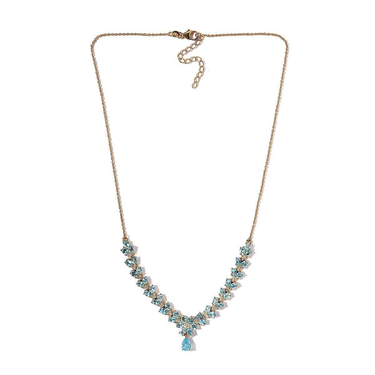 Madagascar Paraiba Apatite and Moissanite Necklace 18 Inches in Vermeil Yellow Gold Over Sterling Silver 8.65 ctw image number 3