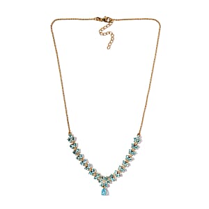 Madagascar Paraiba Apatite and Moissanite Necklace 18 Inches in Vermeil Yellow Gold Over Sterling Silver 8.65 ctw
