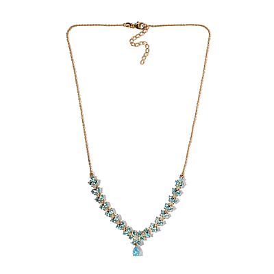 Madagascar Paraiba Apatite and Moissanite Necklace 18 Inches in Vermeil Yellow Gold Over Sterling Silver 8.65 ctw