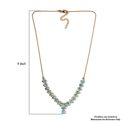 Madagascar Paraiba Apatite and Moissanite Necklace 18 Inches in Vermeil Yellow Gold Over Sterling Silver 8.65 ctw