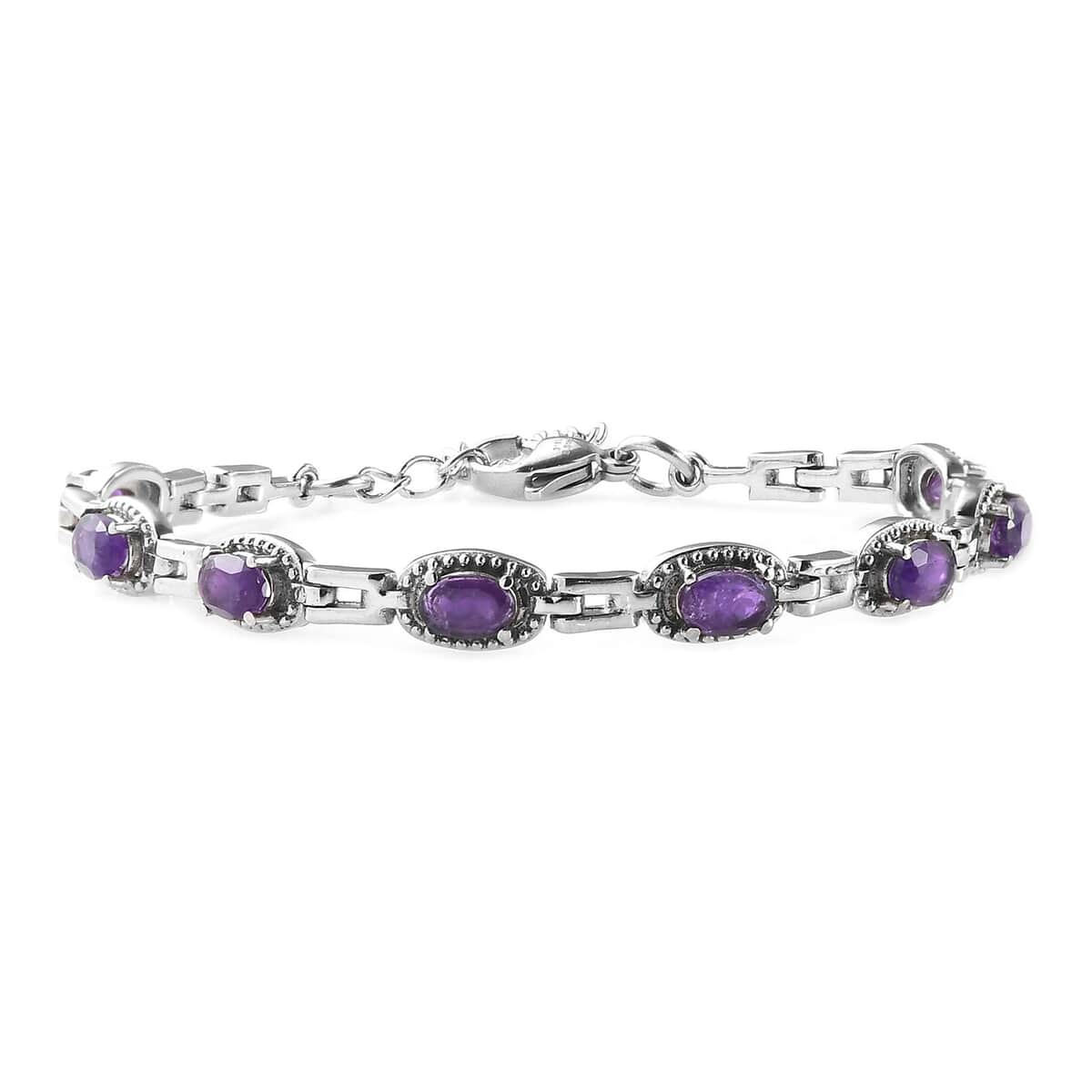 Amethyst Bracelet in Stainless Steel (6.50 In) 3.75 ctw image number 0