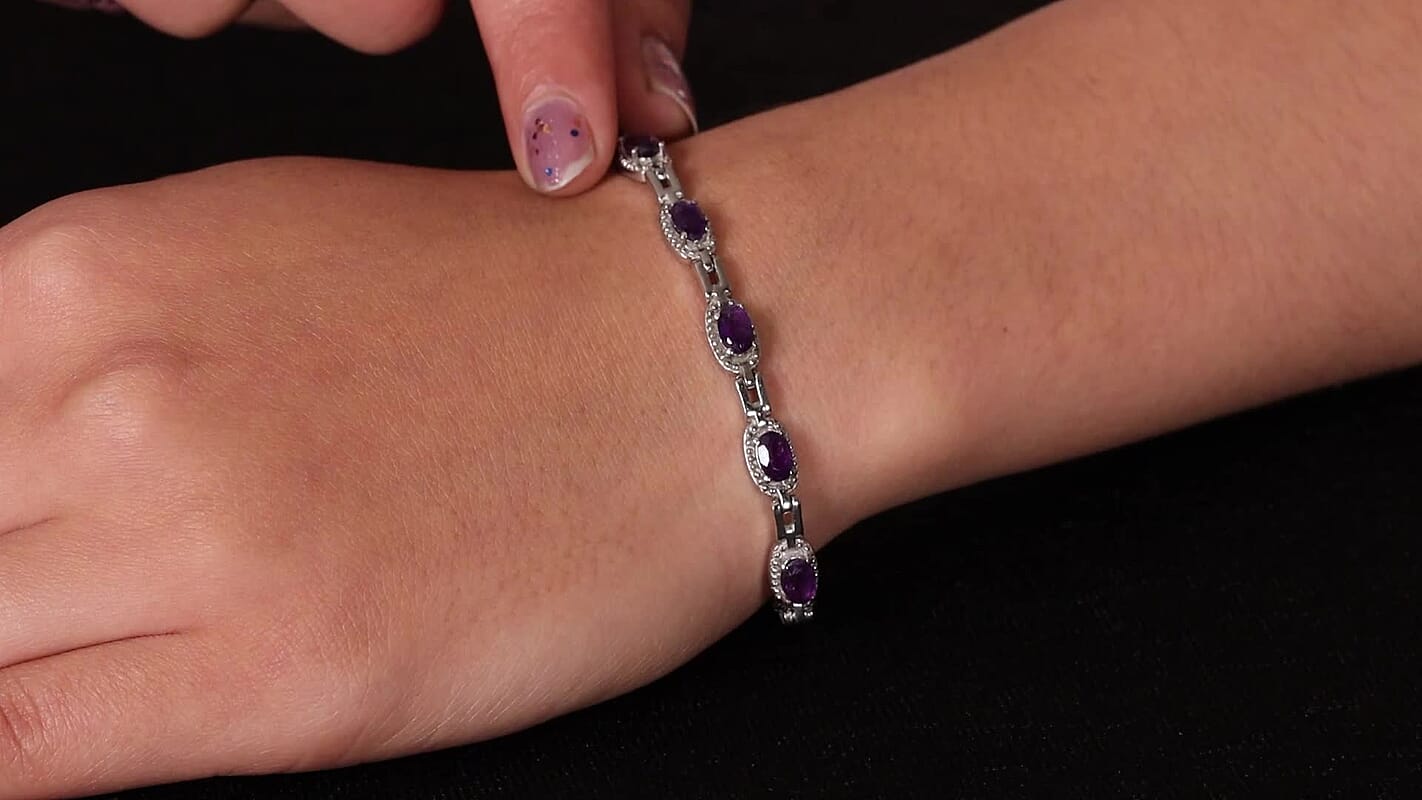Amethyst Bracelet in Stainless Steel (6.50 In) 3.75 ctw