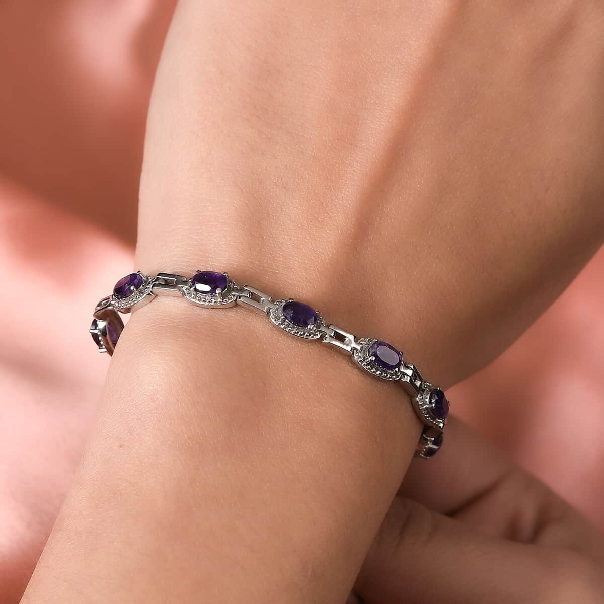 Amethyst Bracelet in Stainless Steel (6.50 In) 3.75 ctw image number 2