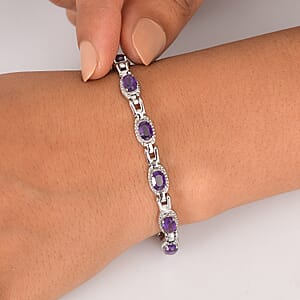 EverTrue Amethyst 3.15 ctw Link Bracelet in Stainless Steel (6.50-8.0In)