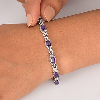 EverTrue Amethyst 3.15 ctw Link Bracelet in Stainless Steel (6.50-8.0In)