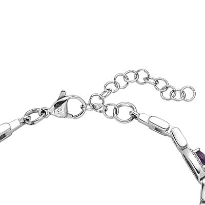 EverTrue Amethyst 3.15 ctw Link Bracelet in Stainless Steel (6.50-8.0In)