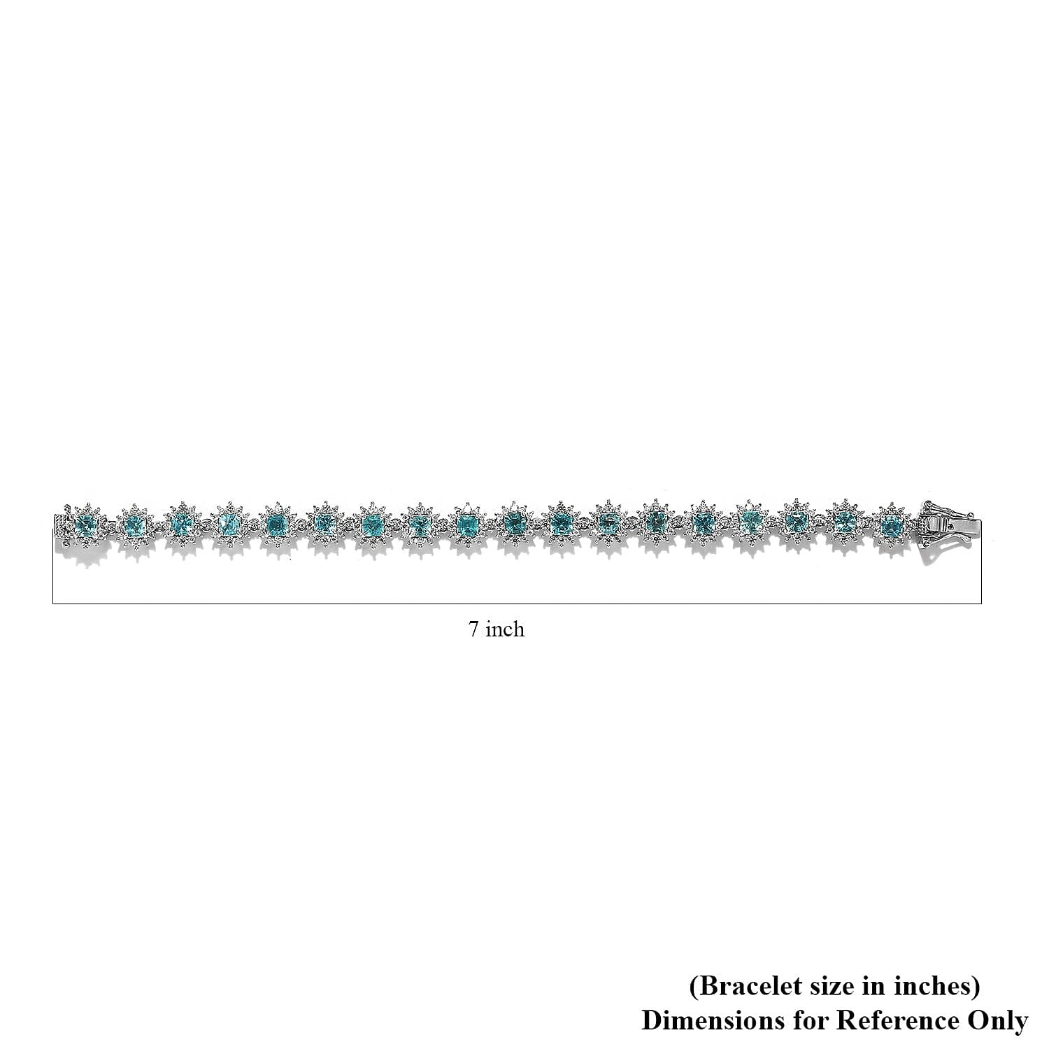 Madagascar Paraiba Apatite and Moissanite Cluster Bracelet in Platinum Over Sterling Silver (6.50 In) 10.00 ctw
