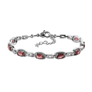 Mozambique Garnet Paper Clip Chain Bracelet in Stainless Steel (6.50-8.0In) 4.15 ctw