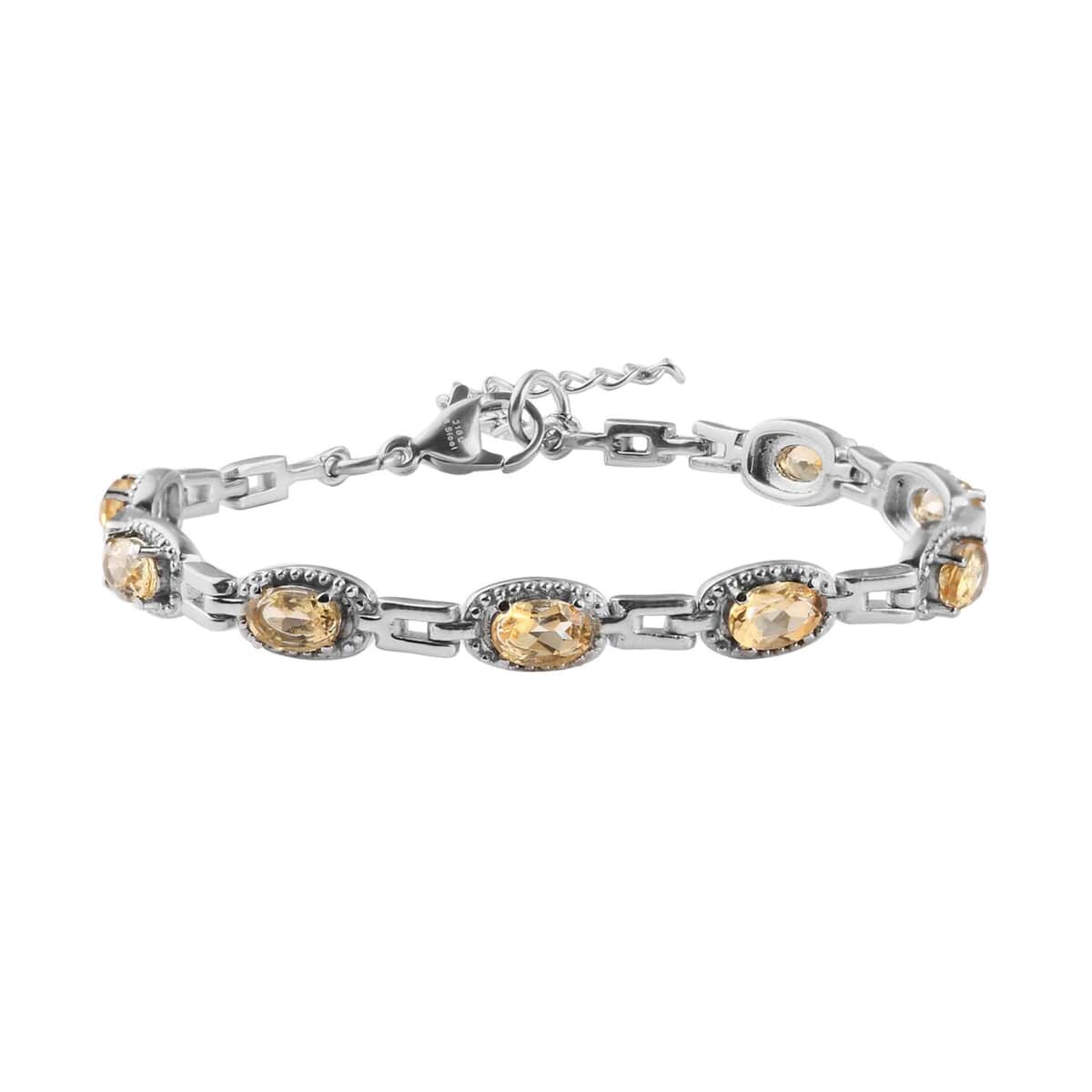 Brazilian Citrine Paper Clip Chain Bracelet in Stainless Steel (6.50-8.0In) 4.25 ctw image number 0
