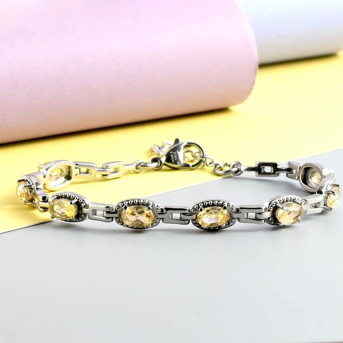 Brazilian Citrine Paper Clip Chain Bracelet in Stainless Steel (6.50-8.0In) 4.25 ctw image number 1