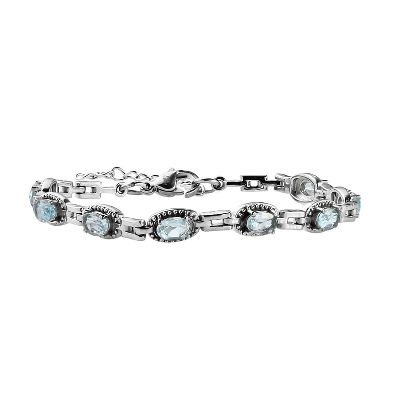 EverTrue Sky Blue Topaz 4.80 ctw Link Bracelet in Stainless Steel (6.50-8.0In)