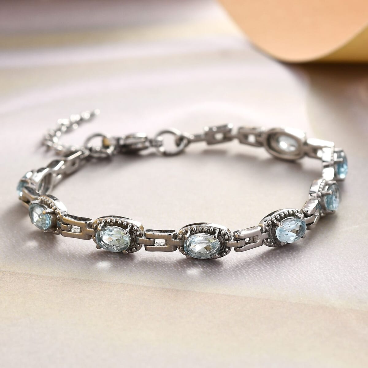 Sky Blue Topaz Link Bracelet in Stainless Steel (6.50-8.0In) 4.10 ctw image number 1