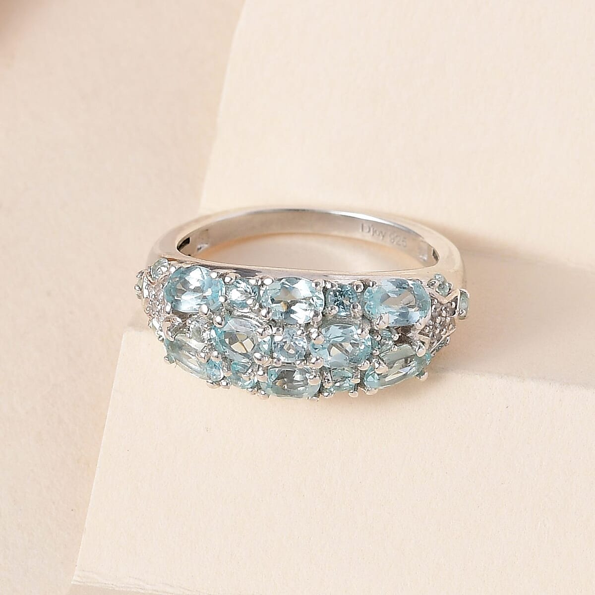 Madagascar Paraiba Apatite and Natural White Zircon Cluster Ring in Platinum Over Sterling Silver 2.25 ctw (Delivery in 3-5 Business Days) image number 1