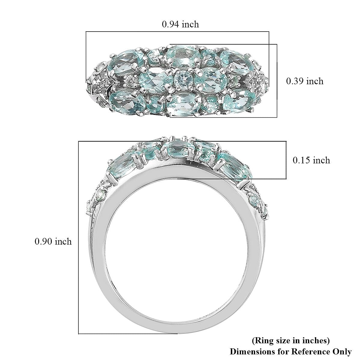 Madagascar Paraiba Apatite and Natural White Zircon Cluster Ring in Platinum Over Sterling Silver 2.25 ctw (Delivery in 3-5 Business Days) image number 5