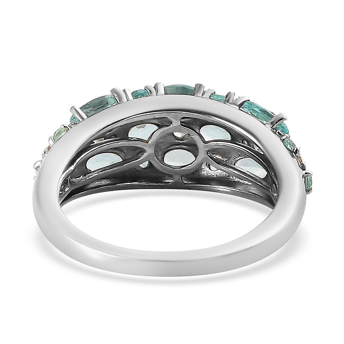 Madagascar Paraiba Apatite and White Zircon Cluster Ring in Platinum Over Sterling Silver (Size 8.0) 2.25 ctw image number 4