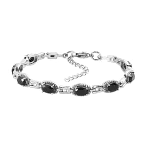 Thai Black Spinel Link Bracelet in Stainless Steel (6.50-8.0In) 4.60 ctw