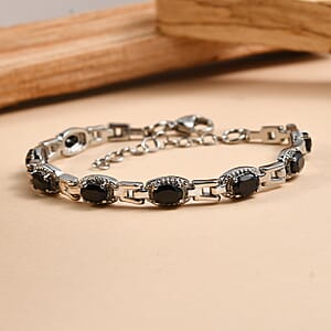 EverTrue Thai Black Spinel 4.90 ctw Link Bracelet in Stainless Steel (6.50-8.0In)