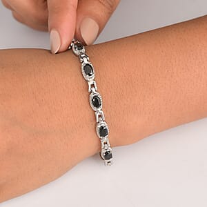 EverTrue Thai Black Spinel 4.90 ctw Link Bracelet in Stainless Steel (6.50-8.0In)