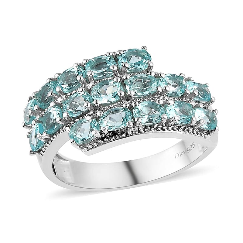 Madagascar Paraiba Apatite Ring in Platinum Over Sterling Silver (Size 10.0) 3.15 ctw