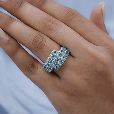 Madagascar Paraiba Apatite Ring in Platinum Over Sterling Silver (Size 10.0) 3.15 ctw