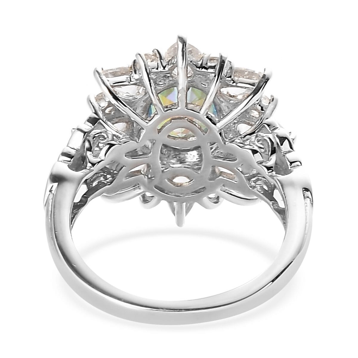 Brazilian Blue and White Petalite, Natural White Zircon Sunburst Ring in Platinum Over Sterling Silver 3.15 ctw image number 4