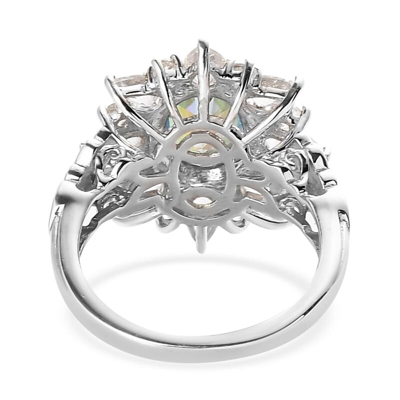 Brazilian Blue and White Petalite, White Zircon Sunburst Ring in Platinum Over Sterling Silver (Size 10.0) 3.15 ctw