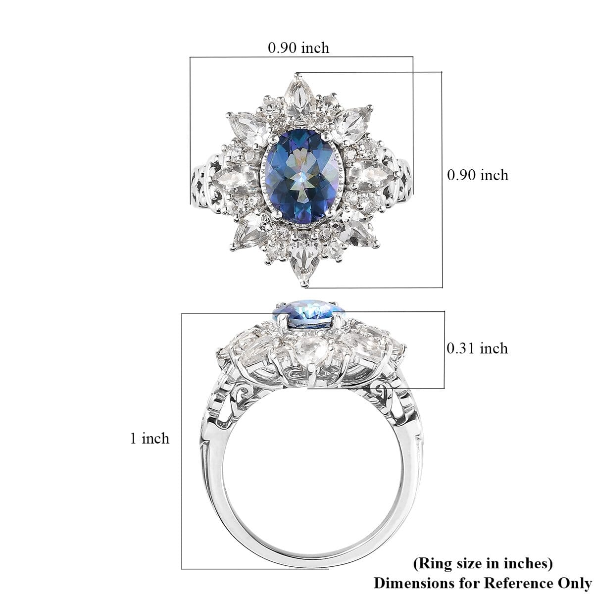 Brazilian Blue and White Petalite, Natural White Zircon Sunburst Ring in Platinum Over Sterling Silver 3.15 ctw image number 5