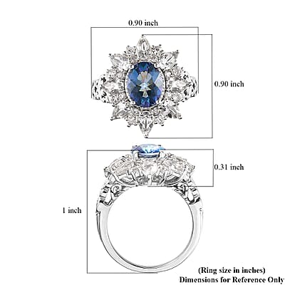 Brazilian Blue and White Petalite, White Zircon Sunburst Ring in Platinum Over Sterling Silver (Size 10.0) 3.15 ctw