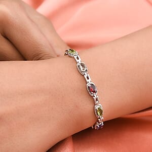 EverTrue Multi Gemstone 4.80 ctw Link Bracelet in Stainless Steel (6.50-8.0In)