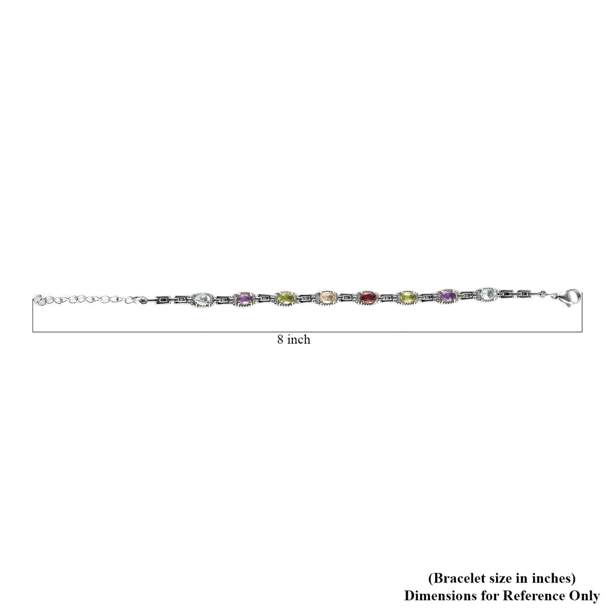 Multi Gemstone Link Bracelet in Stainless Steel (6.50-8.0In) 4.10 ctw image number 4