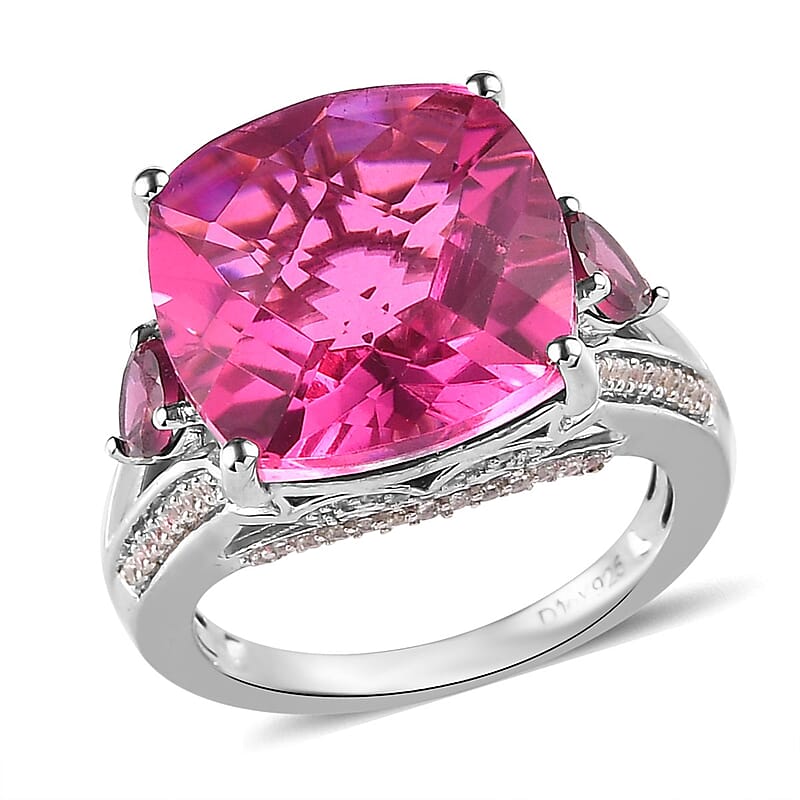 Radiant Orchid Quartz (Triplet) and Multi Gemstone Ring in Platinum Over Sterling Silver (Size 10.0) 11.35 ctw