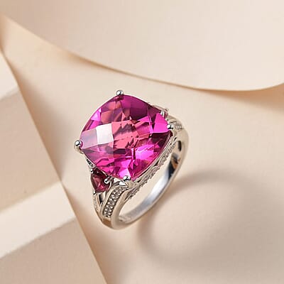 Radiant Orchid Quartz (Triplet) and Multi Gemstone Ring in Platinum Over Sterling Silver (Size 10.0) 11.35 ctw