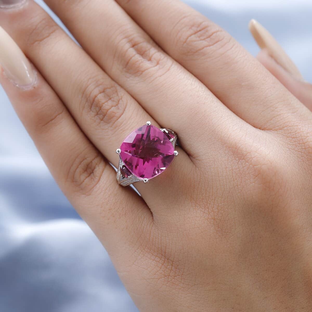 Radiant Orchid Quartz and Multi Gemstone Ring in Platinum Over Sterling Silver (Size 10.0) 11.35 ctw image number 2