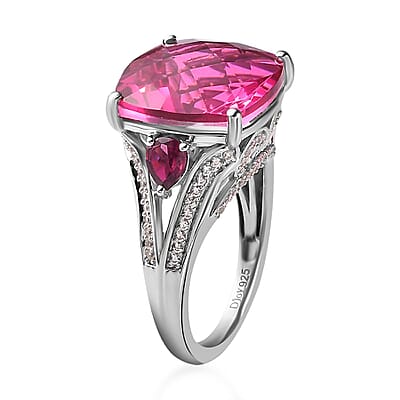 Radiant Orchid Quartz (Triplet) and Multi Gemstone Ring in Platinum Over Sterling Silver (Size 10.0) 11.35 ctw