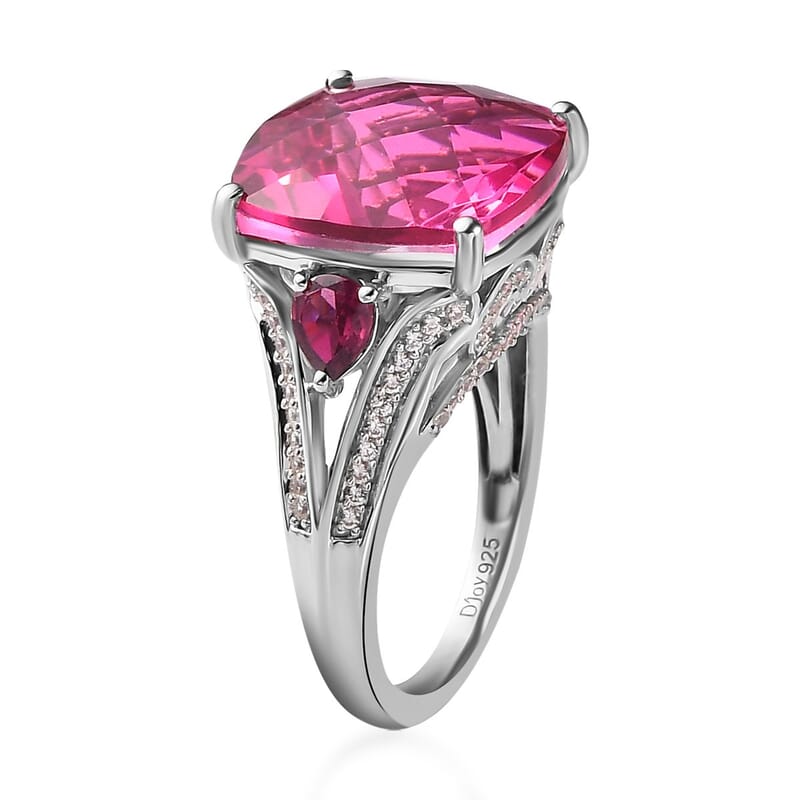 Radiant Orchid Quartz (Triplet) and Multi Gemstone Ring in Platinum Over Sterling Silver (Size 10.0) 11.35 ctw